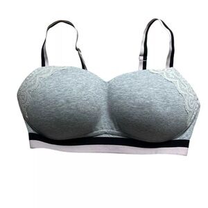 Cacique Women's Gray Pink Lace Sports Bra Underwire Size 40D Cotton‎